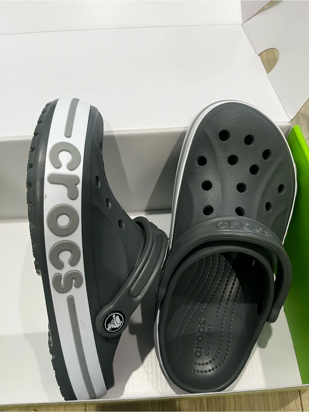 CROCS Kids' Grey and White Crocband Clog